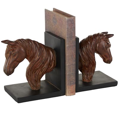 Polyresin Horse Head Bookends with Black Stands - Set of 2 Copper - Roche River Decor - 4"W x 6"L x 6"H