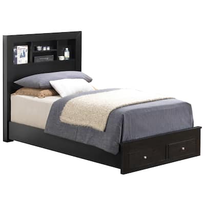 Twin Platform Bed with Drawers and Shelves - 81" - Black