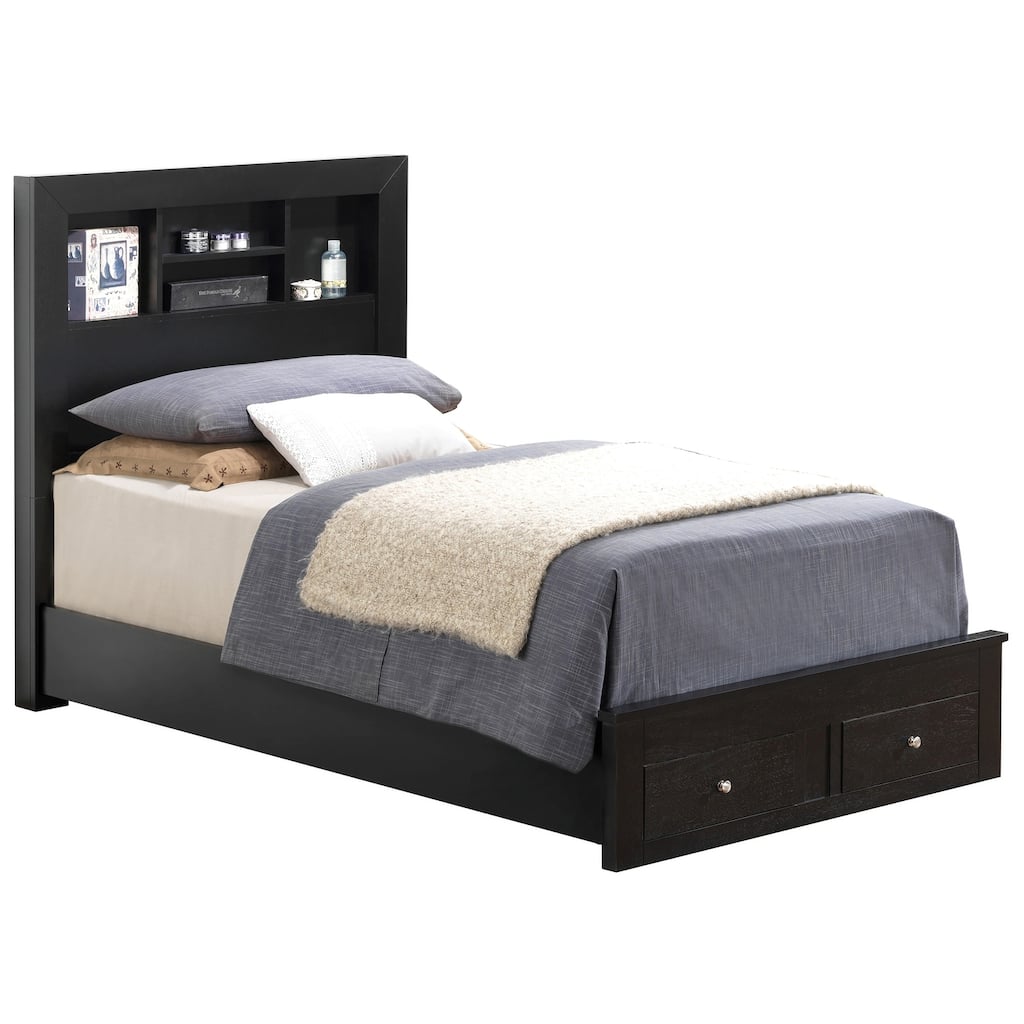 Twin Platform Bed with Drawers and Shelves - 81" - Black