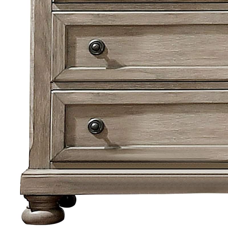 Transitional Wooden 5 Drawer Chest with Round Knob and Bun Feet, Brown