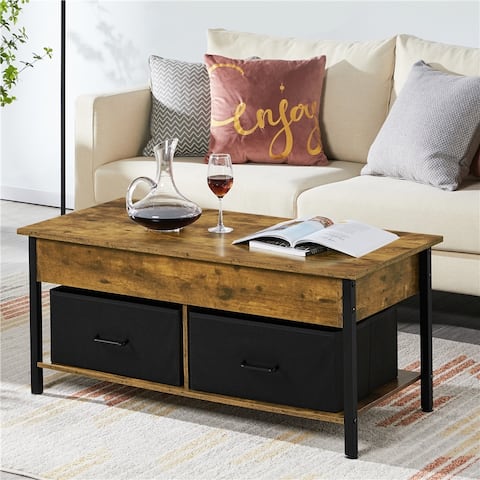 Yaheetech Lift Top Wood Coffee Table with Fabric Storage Baskets