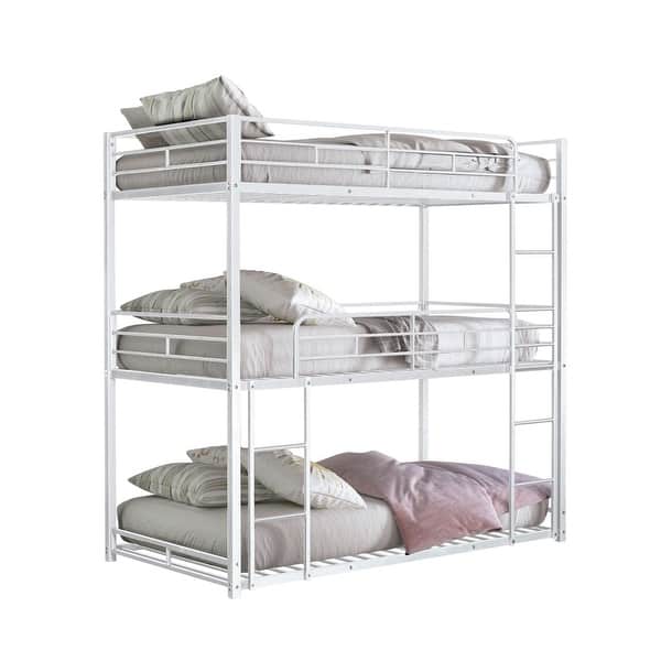 slide 2 of 5, Metal Triple Twin Bunk Bed with 2 Ladders in White White