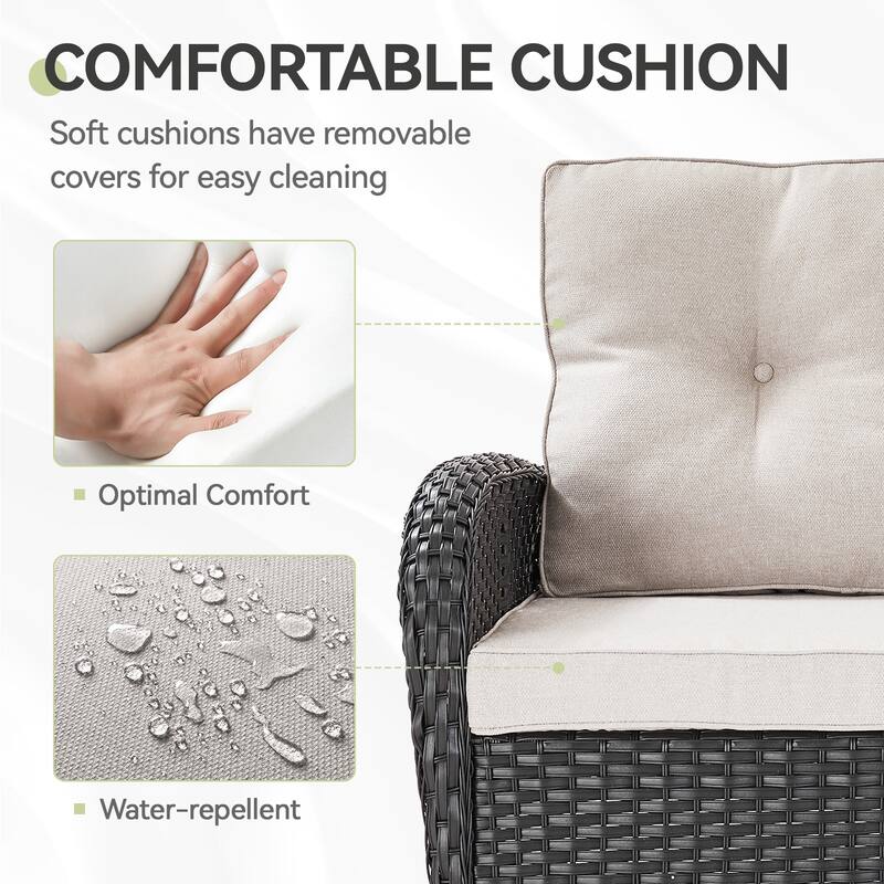 Outdoor Patio 3 Seats Sofa Couch with Ottomans