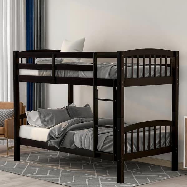 slide 2 of 23, Twin Over Twin Wood Bunk Bed with Ladder Espresso