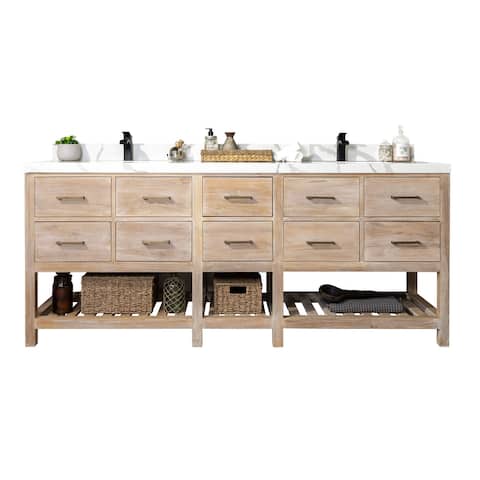 Willow Collections 84 x 22 Parker Solid Teak Wood Bathroom Vanity with Countertop