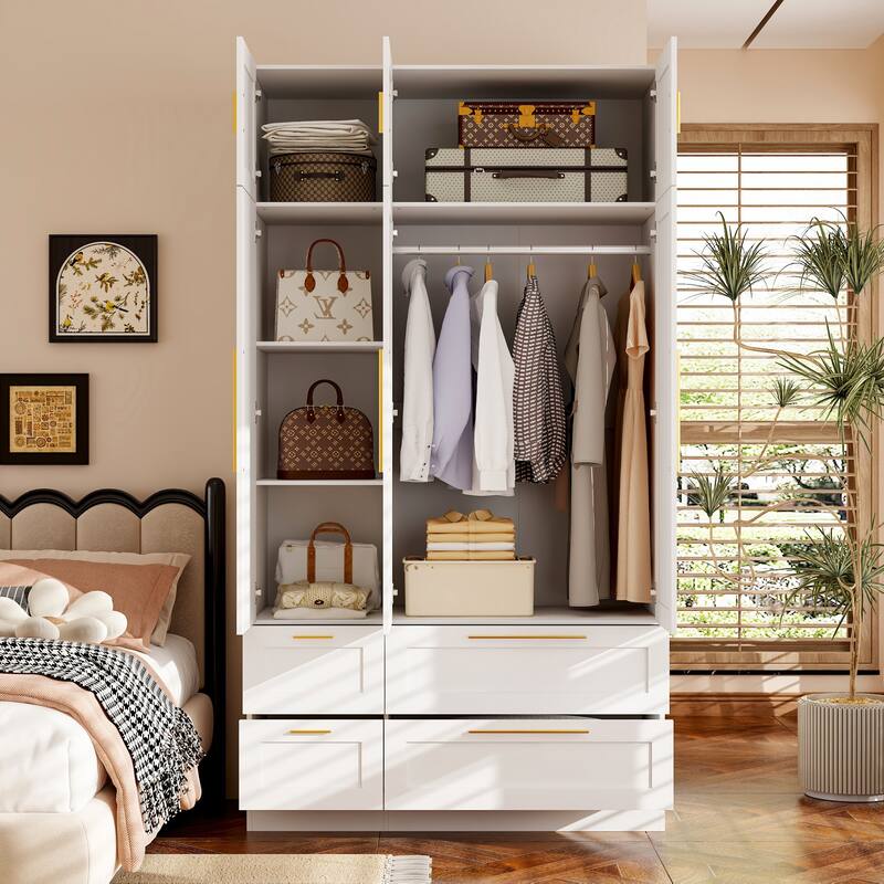 Modern White Wardrobe Closet with Mirror - Multi-Functional Bedroom Storage Cabinet