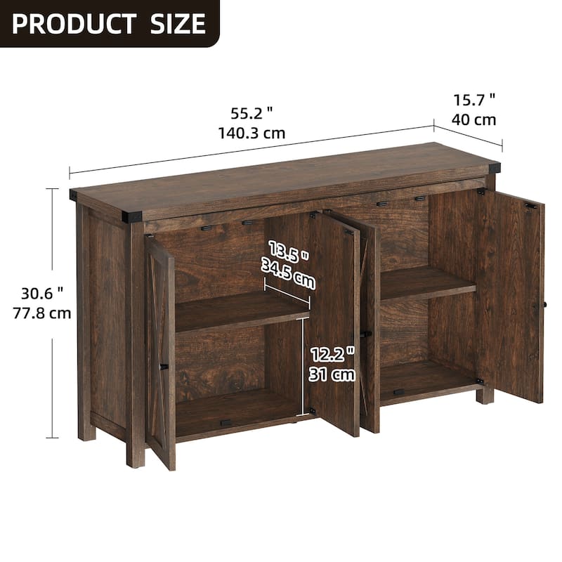 Moasis 55-inch Farmhouse Four-Door Buffet Cabinet Storage Kitchen Sideboard Buffet Table