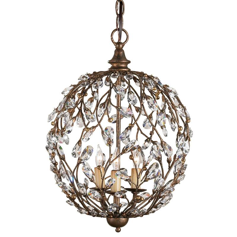 Currey & Company Crystal Bud Gold Orb Chandelier - 18"h x 13"dia - 18"h x 13"dia - Cupertino