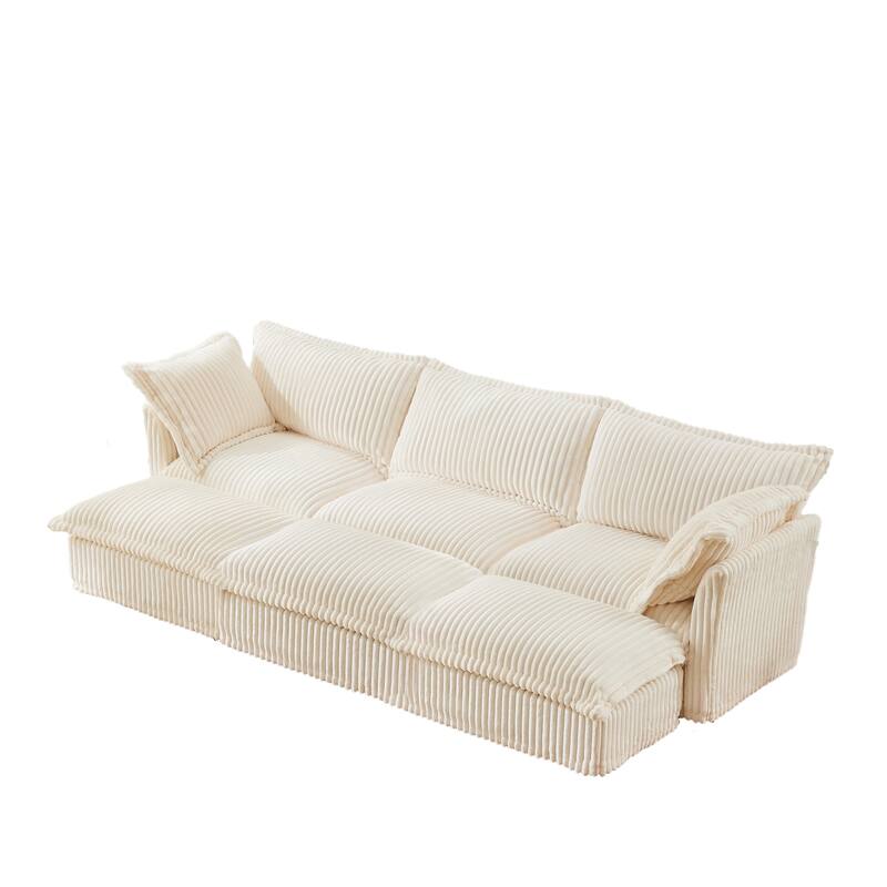 120" Corduroy 3-Seater Sofa Set with 3 Ottomans, Sleeper Function & Removable Slipcovers