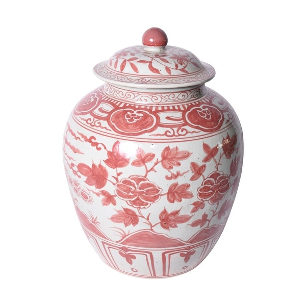 Coral Red Ginger Jar Bird Motif Large On Sale Overstock 31278967