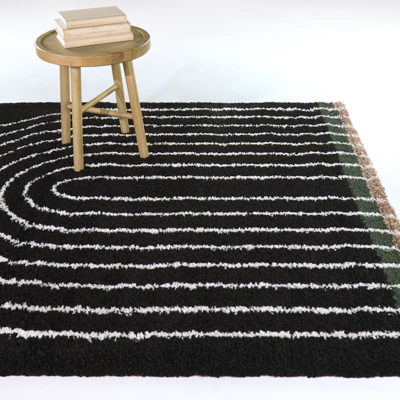 Oaklynn Contemporary Art Deco Rainbow Shag Area Rug - 5'3" x 7' - Charcoal - Rectangle