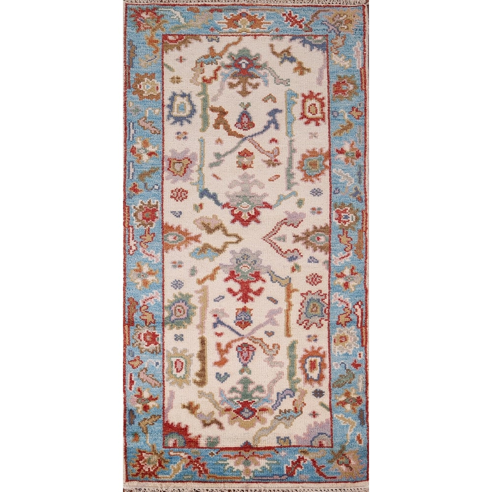 Ivory Oushak Indian Accent Rug Hand-Knotted Wool Carpet - 2'6"x 5'9"