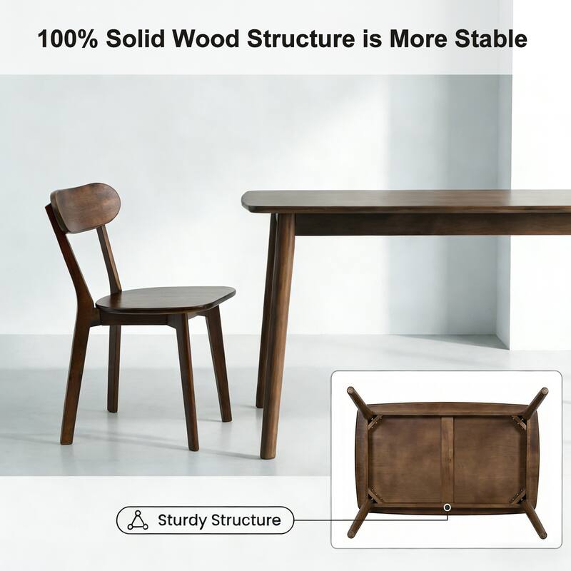 Solid Wood Dining Table, 47"Rectangular Dining Table, Mid Century Modern Kitchen Table with Rounded Corners, Easy to Assemble