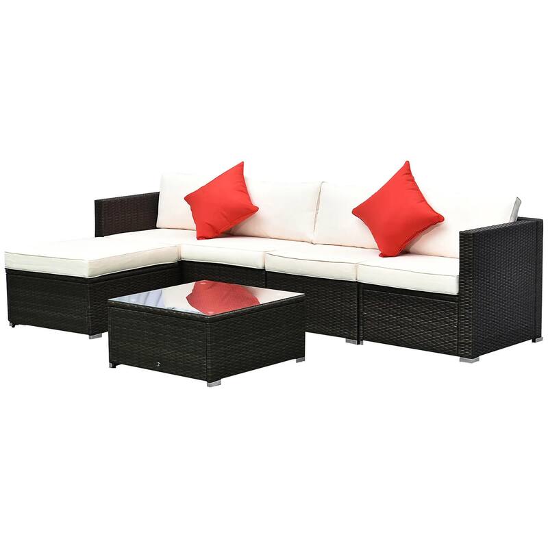 6PCS Weatherproof PE Rattan Patio Set, Sectional Storage Ottoman