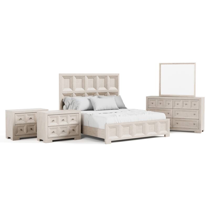 Furniture of America Durem Modern Classic 5-Piece Solid Wood Panel Bedroom Set with 2-Drawer Oversized Nightstand