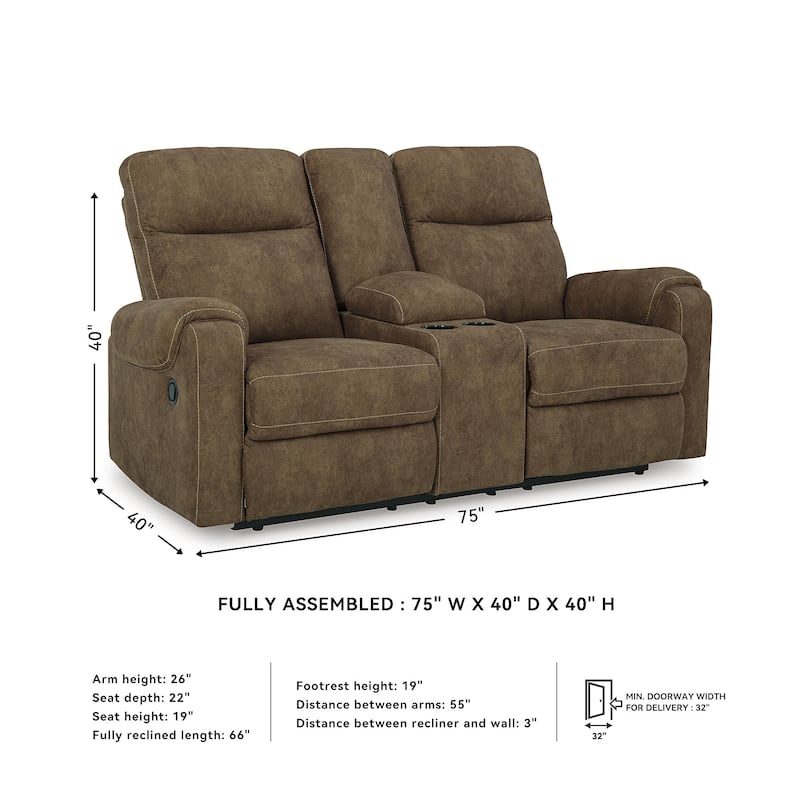 Signature Design by Ashley Edenwold Brown Reclining Loveseat with Console - 75"W x 40"D x 40"H