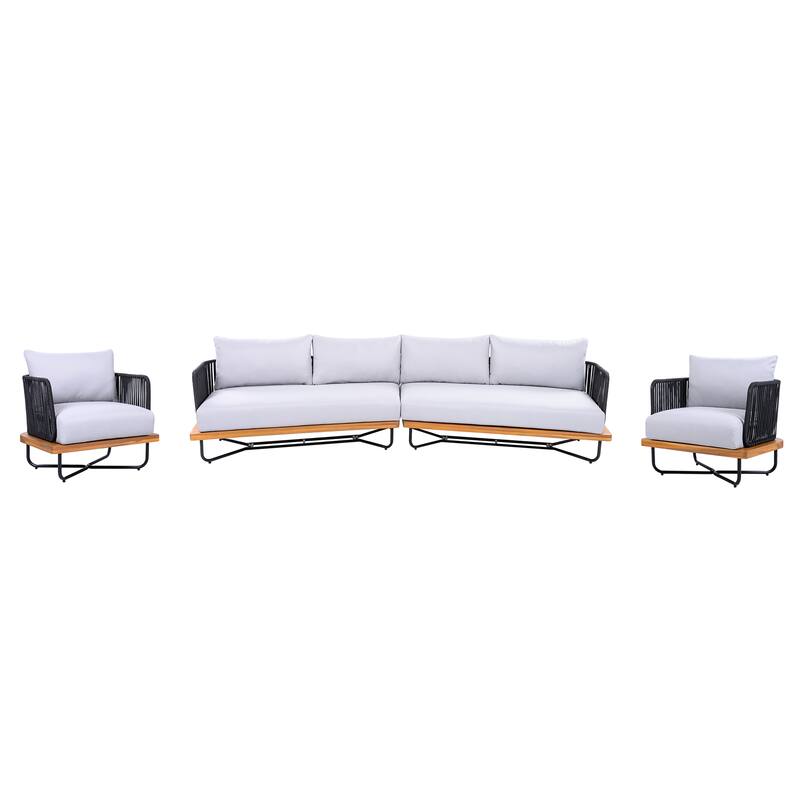 Christopher Knight Home - Evelyn Patio Outdoor Acacia Wood Rope Sofa Set