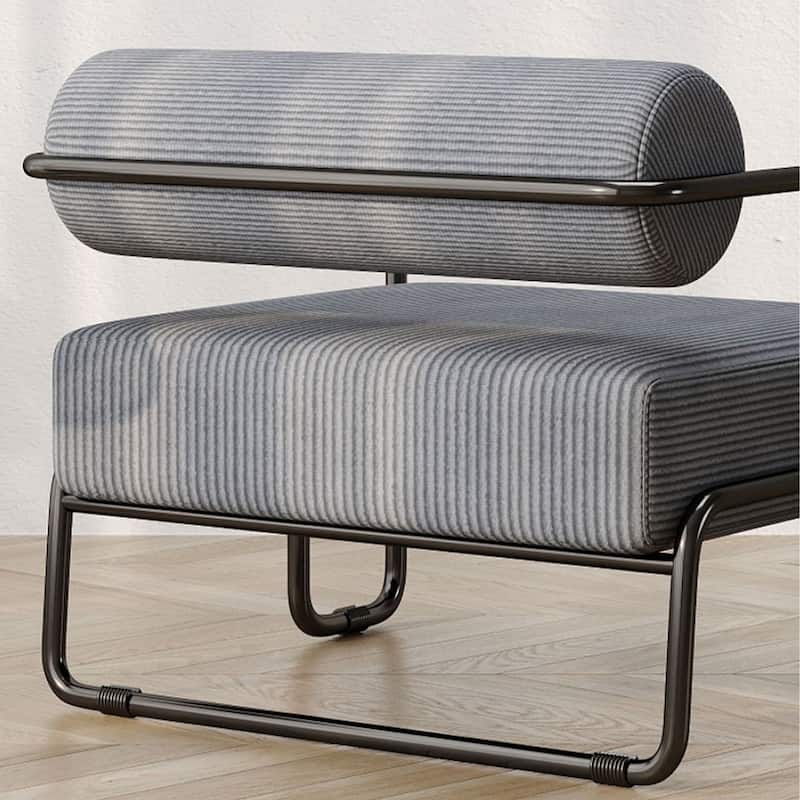 Curved Iron Armchair With Corduroy Cushion