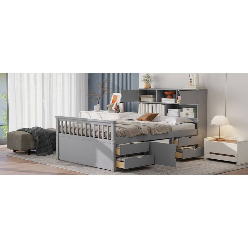 Roomfitters Full Captain Platform Bed with Bookshelf Headboard and 4 Drawers