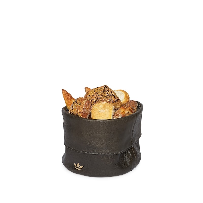 Leather Bread Basket - Vintage Grey