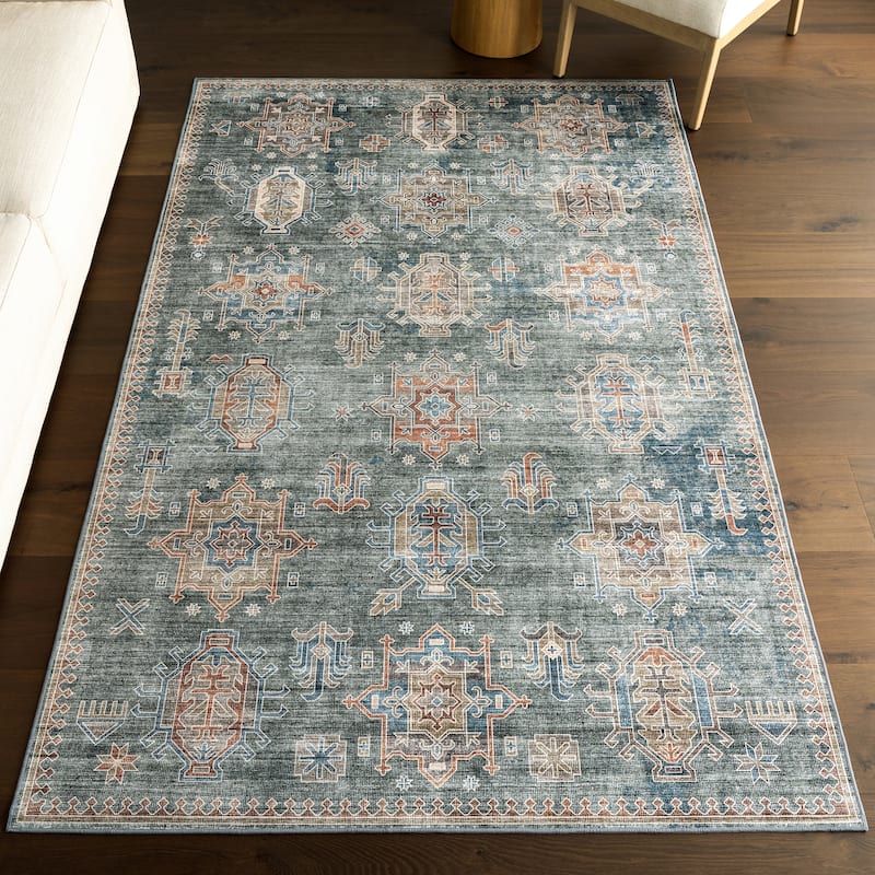 Nuloom Philomena Medallion SplashGuard Machine Washable Area Rug - 4' x 6' - Green - Rectangle