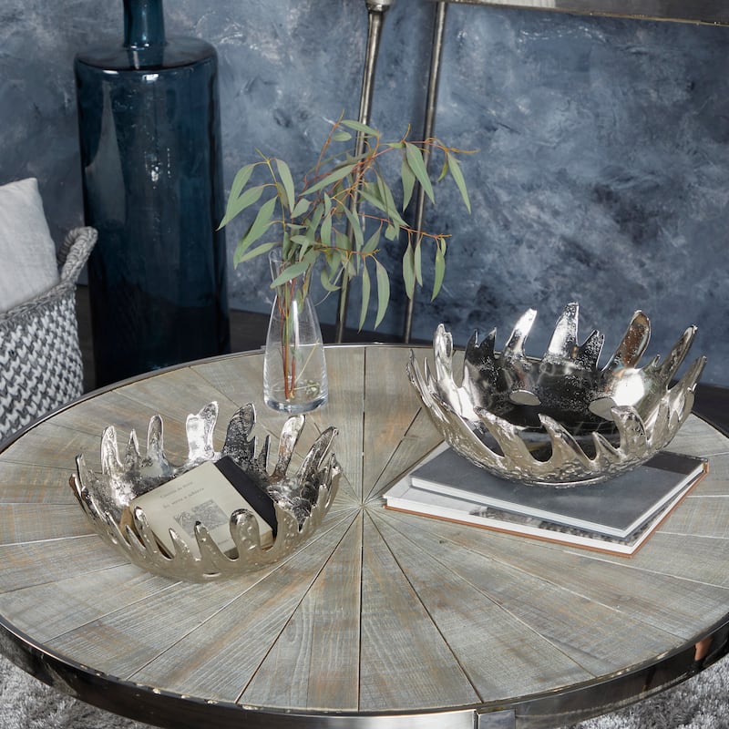 Black, Gold or Silver Aluminum Metal Decorative Bowl (Set of 2) - Silver