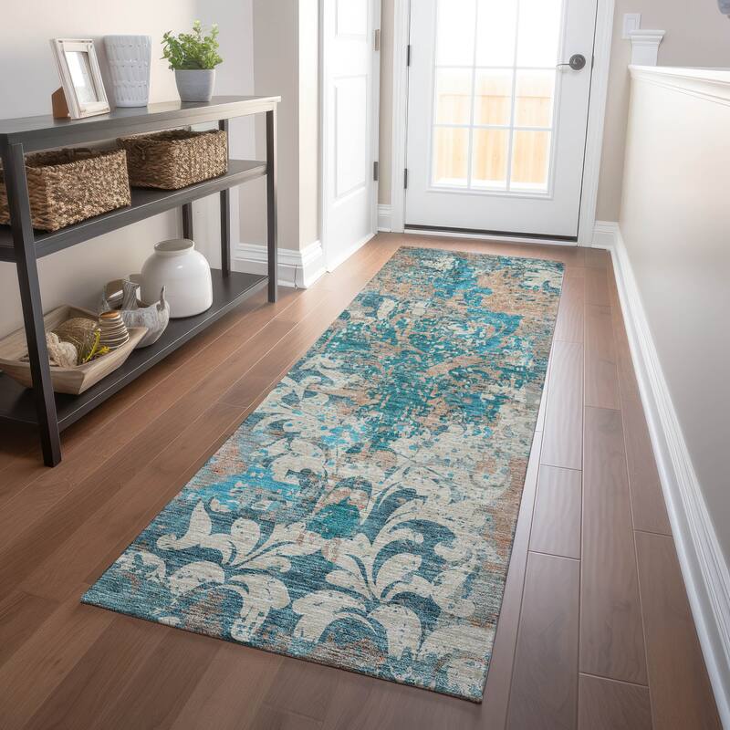 Machine Washable Indoor/ Outdoor Chantille Vintage Damask Rug