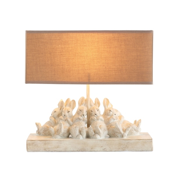 Resin Bunny Table Lamp with Rectangle Sand Color Linen Shade. Opens flyout.