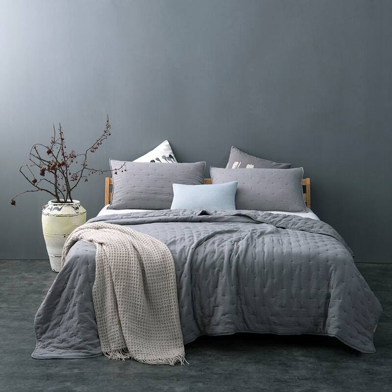 Christopher Knight Embroidered Pre-Washed Dot Quilt Set