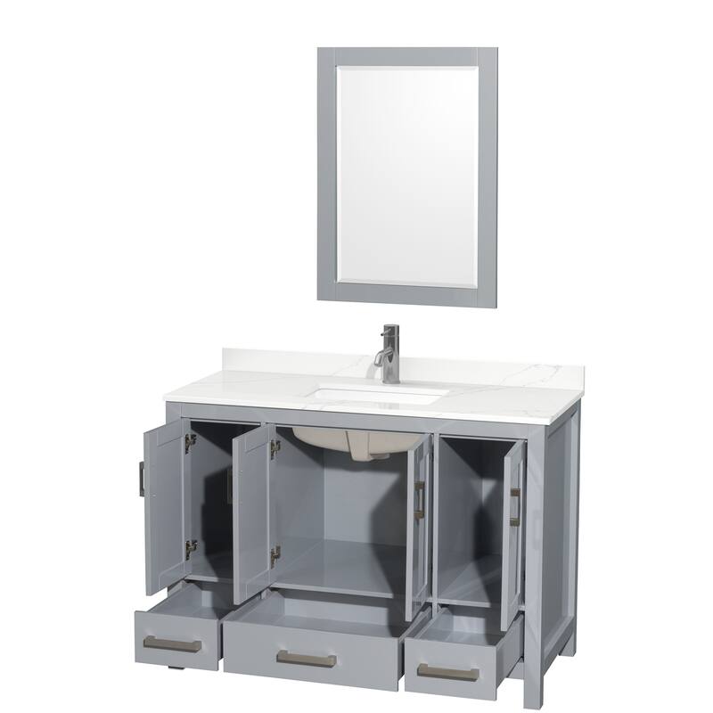Sheffield 48-inch Single Vanity, Single Hole Quartz Top,24-inch Mirror