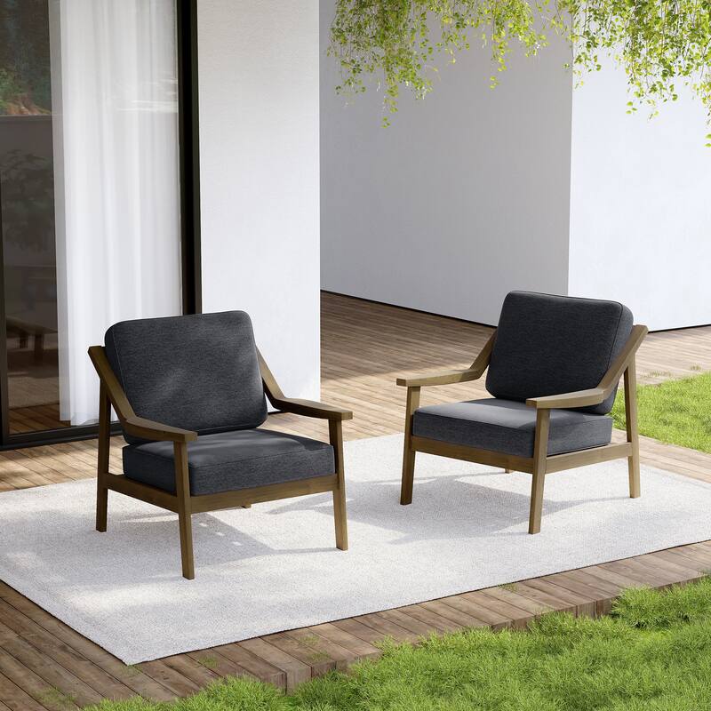 Set of 2 Outdoor Teak Wood Patio Chair with Cushion