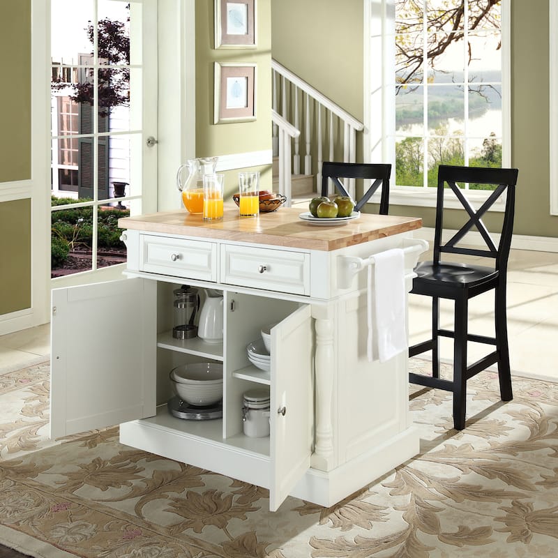 Crosley Oxford Kitchen Island W/X-Back Stools - 47.75 "W x 23 "D x 35.75 "H