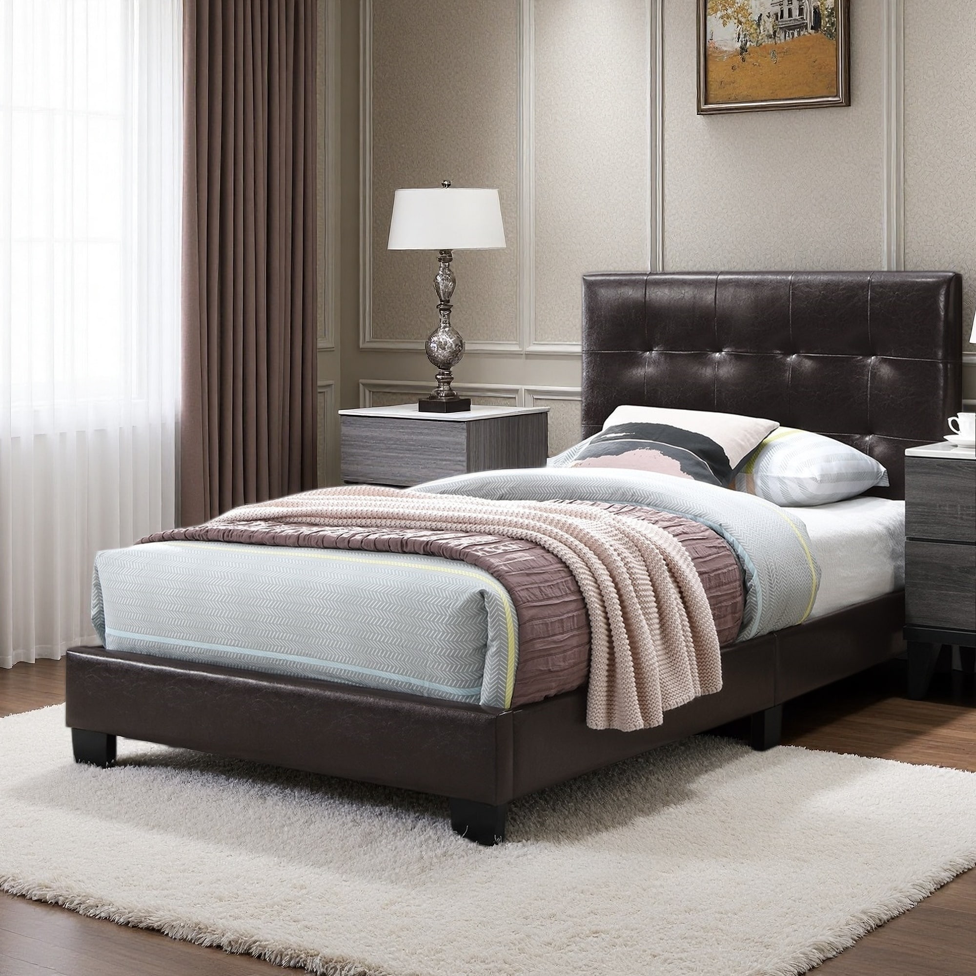 Upholstered Platform Bed with Rectangle Headboard