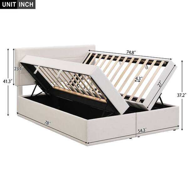 Full Size Upholstered Platform Bed with Storage Underneath, Beige Bed