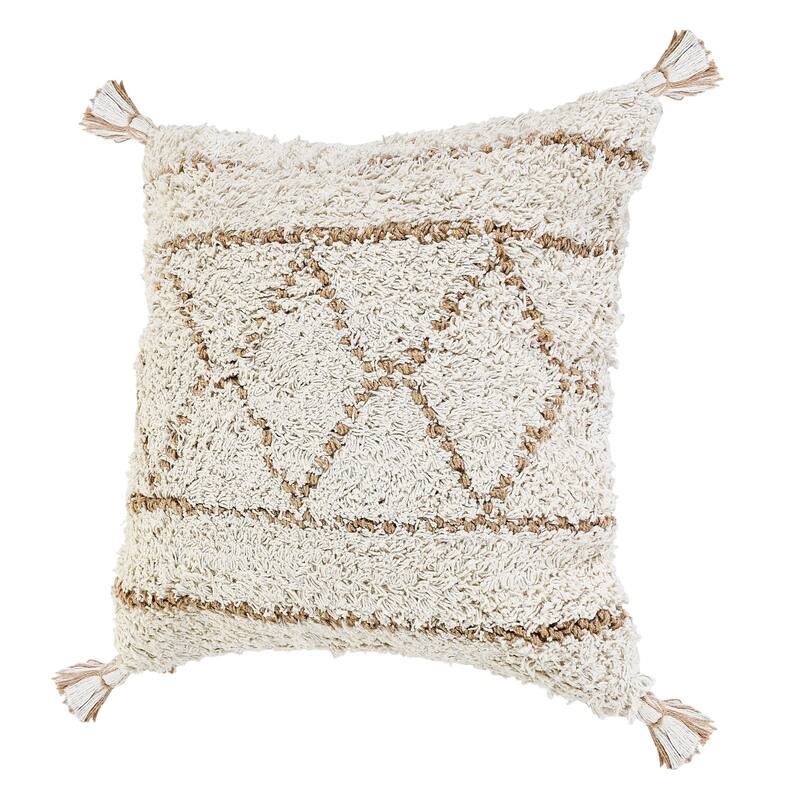 20" White and Tan Diamond Square Throw Pillow