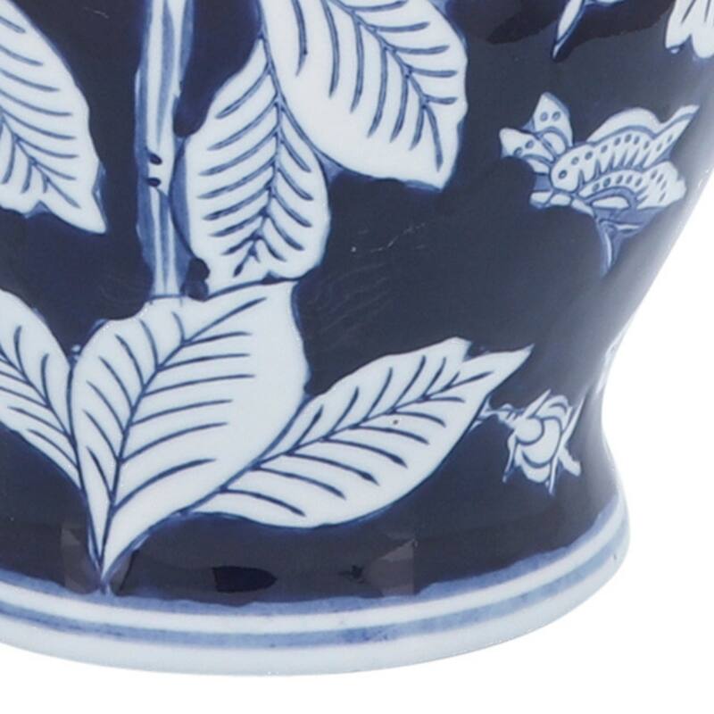 Floral Chinoiserie Ceramic Vase - 9" - White and Blue