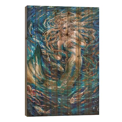 Swirling Waters Print On Wood by Linda Olsen - Multi-Color
