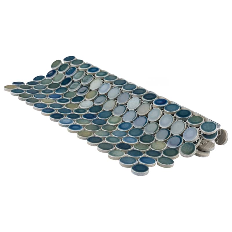 Merola Tile Hudson Penny Round Lagoon 11-7/8 x 12-5/8 Porcelain Floor and Wall Mosaic Tile