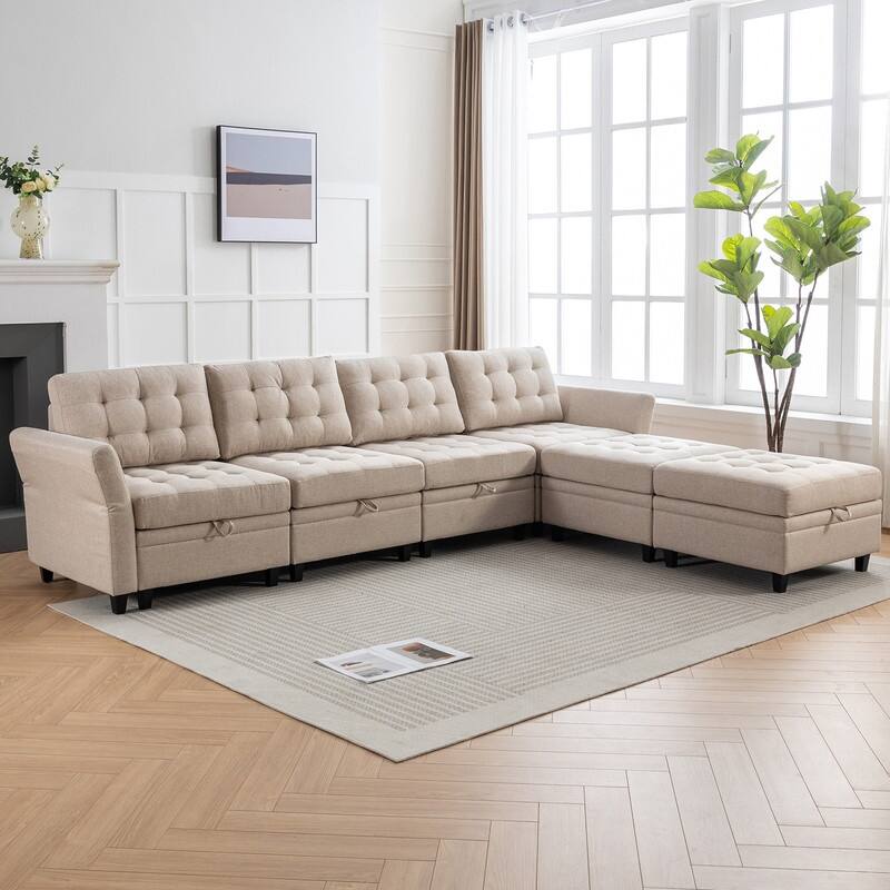 Mixoy Modular Sectional Sofa with Adjustable Armrest,Storage Ottoman,Modern L/U Shaped Living Room Furniture Set