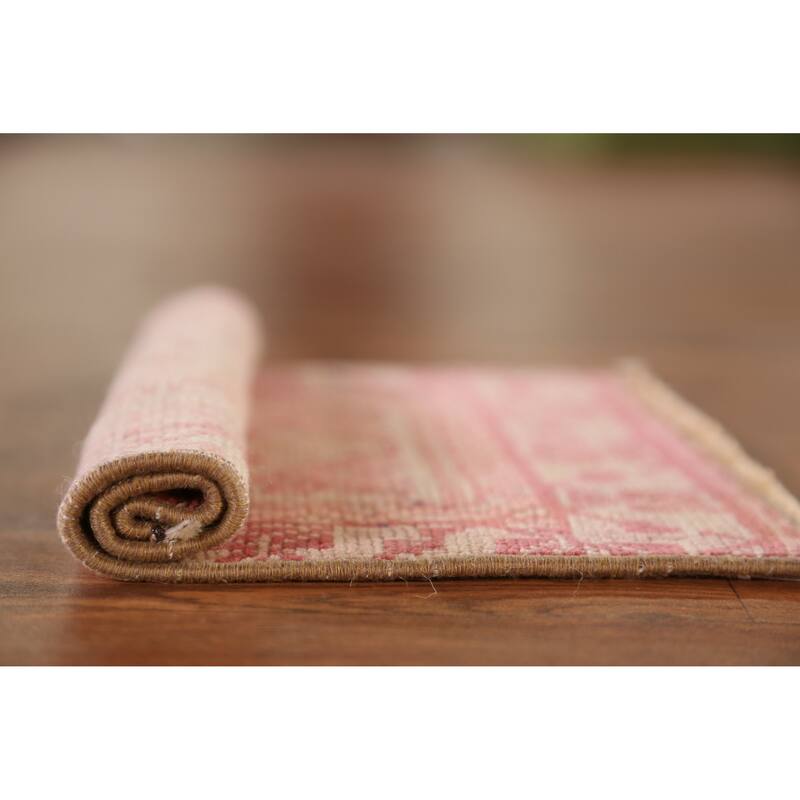 Hand Knotted Oriental 100% Wool Carpet Transitional Tribal Pink Anatolian Area Rug - 1' 4'' X 1' 2''