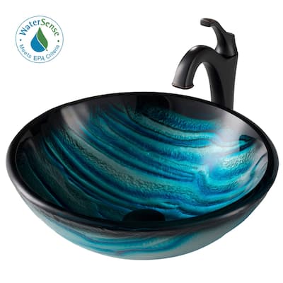 Kraus Arlo & Glass 17" Glass Vessel Bathroom Sink with 1.2 GPM Deck