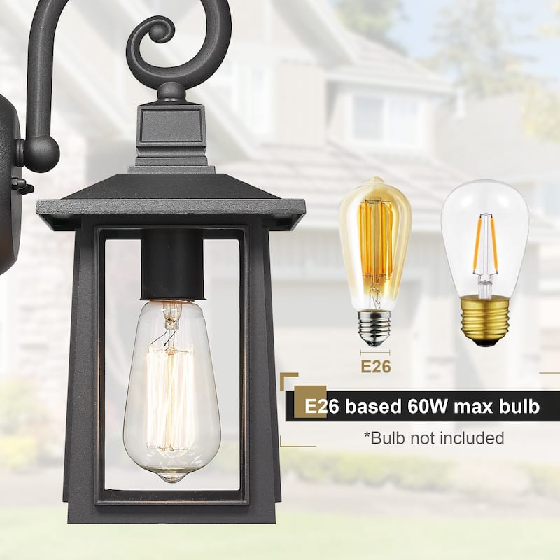 1-Light Black Outdoor Wall Light, Exterior Wall Lantern - 13.7"(H) x 5.9"(W)