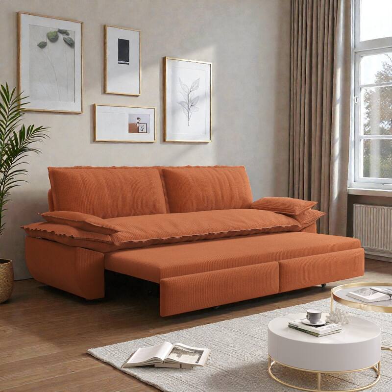 73.2" Pull Out Sofa Bed, 3-in-1 Convertible Queen Sleeper Sofa, Velvet Loveseat Couch for Living Room Bedroom