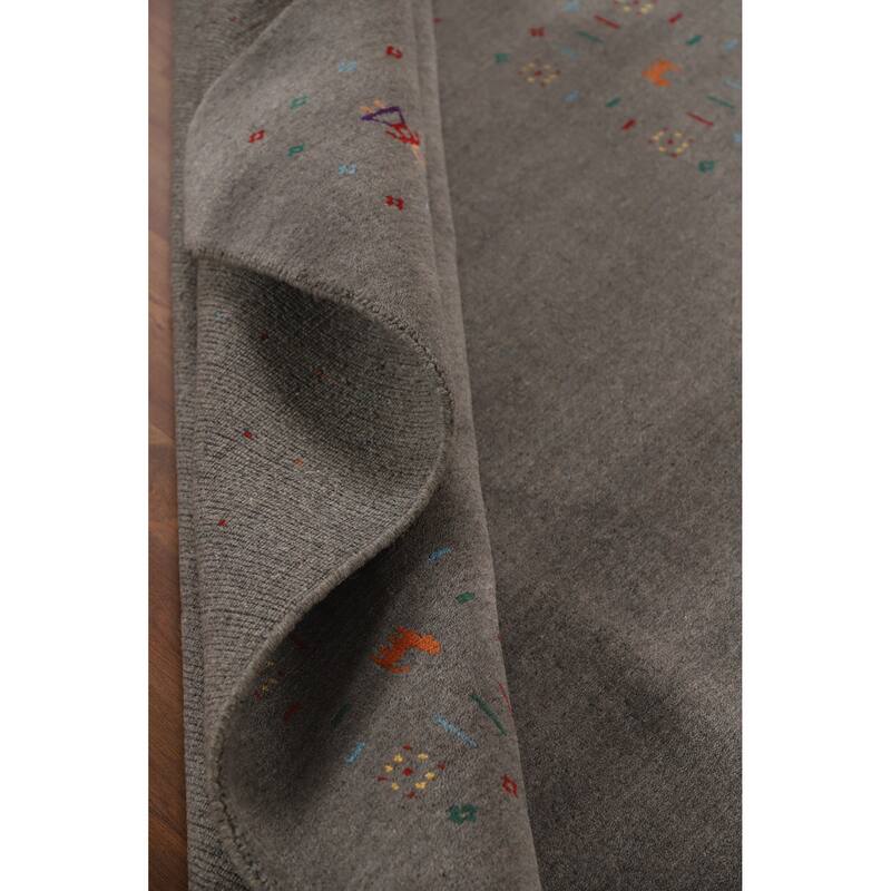 Hand Knotted Oriental 100% Wool Carpet Tribal Tribal Greys & Charcoal Gabbeh Area Rug - 8' 2'' X 5' 1''