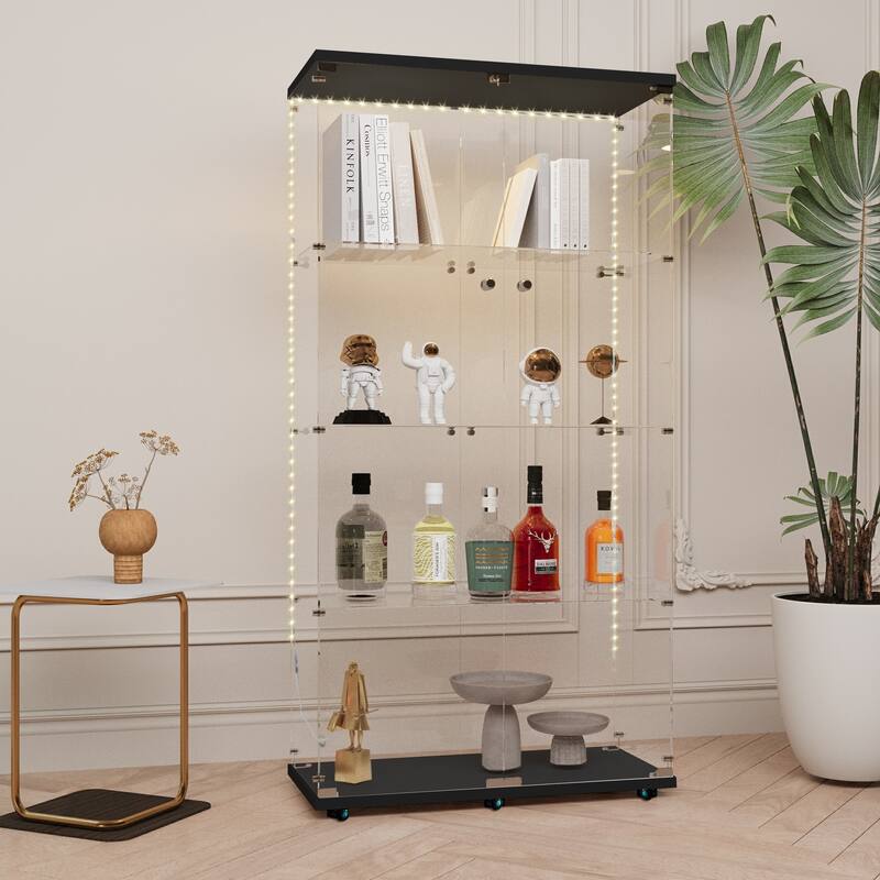 Tempered glass display cabinet, storage cabinet,file cabinet,with Bluetooth LED light strip,lock on the door,equipped with cast