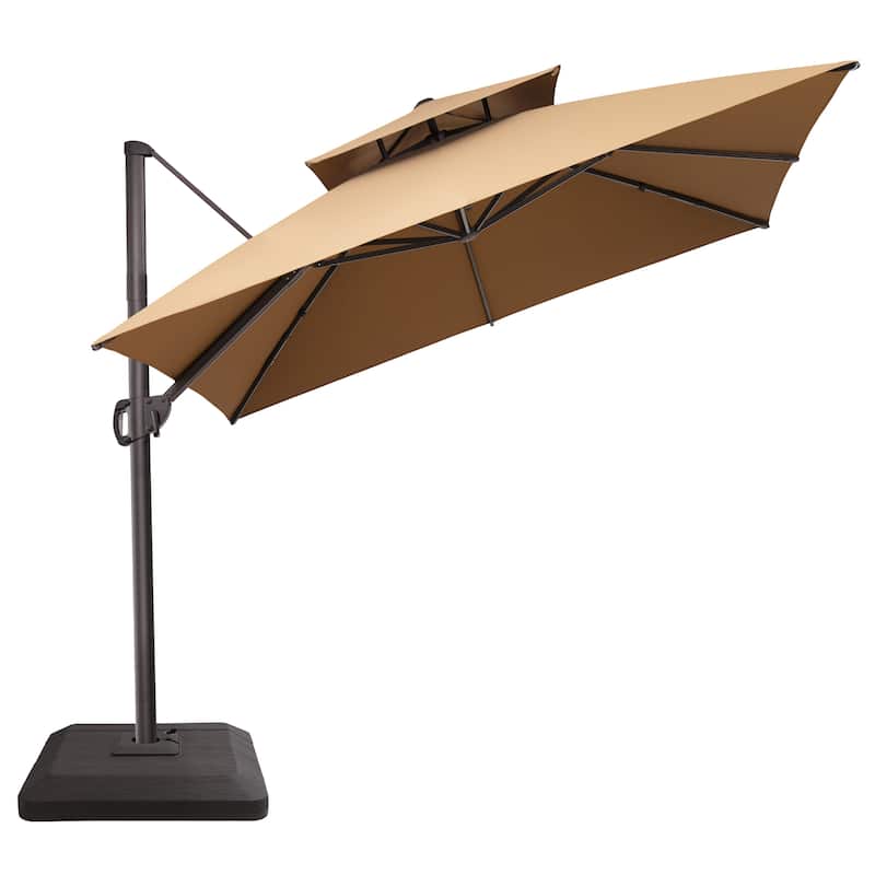 10FT Outdoor Square Patio Cantilever-Offset Umbrella with Base Stand