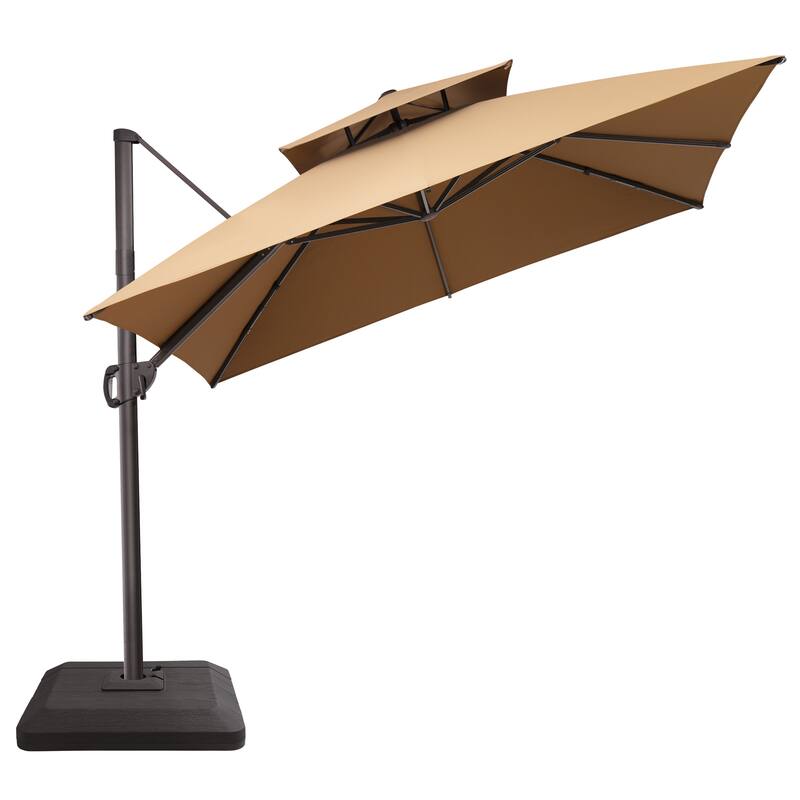 10FT Square Patio Cantilever-Offset 360 Degree Rotation Umbrella with Base