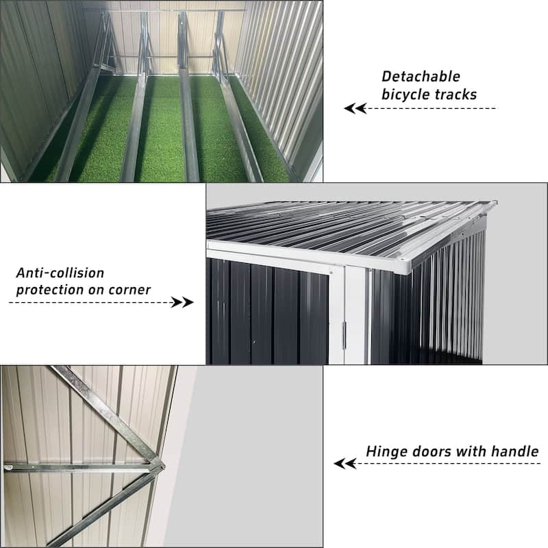 GDFStudio - Bennett Carter Bicycle Outdoor Steel Storage Shed for 4 Bikes, Grey Ash