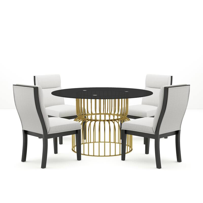 Furniture of America Lambert Black Glass & Gold 5-Piece Dining Set