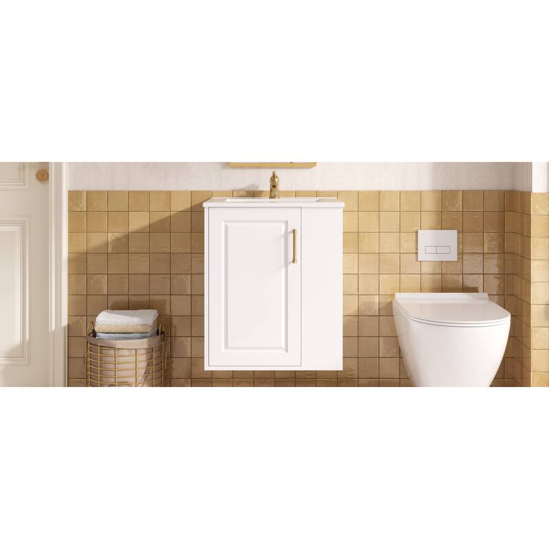 Roomfitters 20 Inch Wall Mounted Bathroom Vanity & Side Cabinet Combo, Floating Storage Station with Sink, White